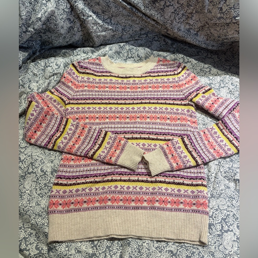 Boden fair isle sweater pink coral yellow purple XS wool blend - Picture 1 of 5